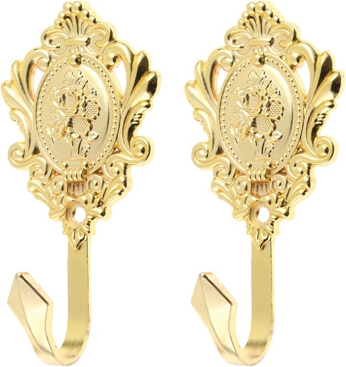 Curtain Tiebacks Small Lightweight Hooks, Vintage Gold Rose Pattern, Includes - Image 3