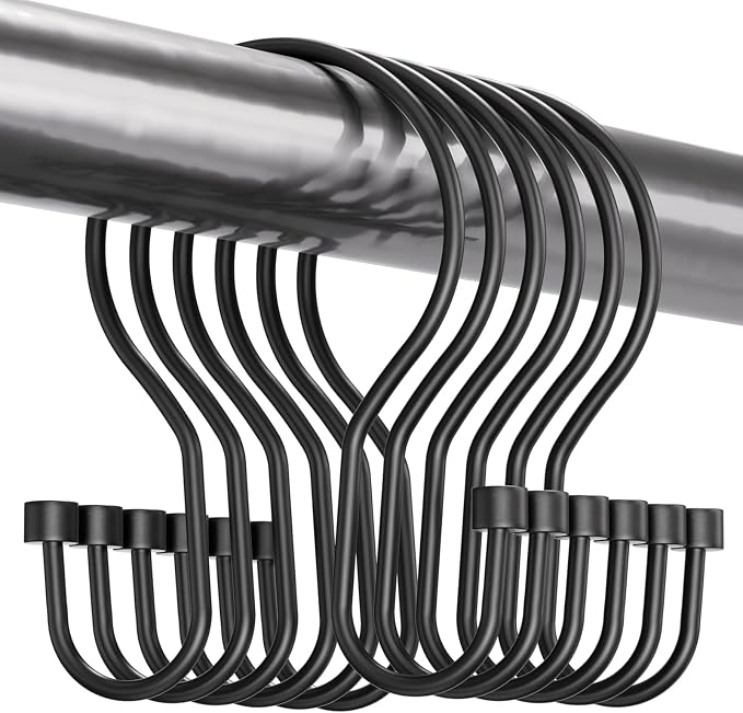 Bathway Shower Curtain Hooks Black Shower Curtain Rings, Simple Double Hook by Bathway