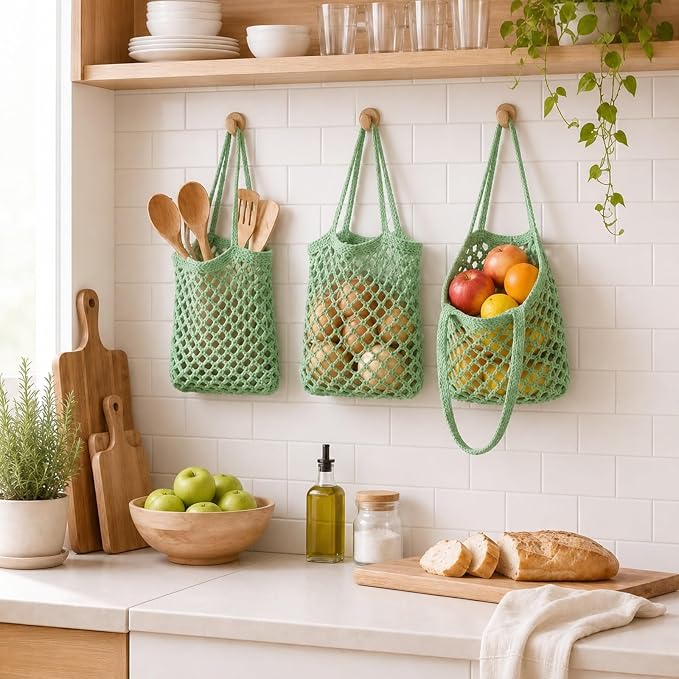 Honeydak 3 Hanging Baskets, Sage Green, Cotton Rope - Image 4