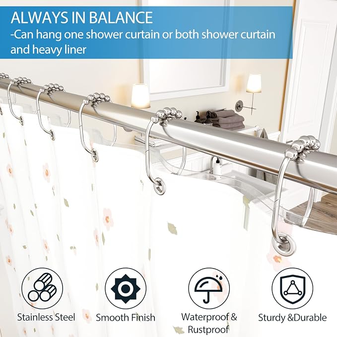 MENGJINGO 12PCS Wide Shower Curtain Hooks Rings, Rust Proof Stainless Steel | - Image 2