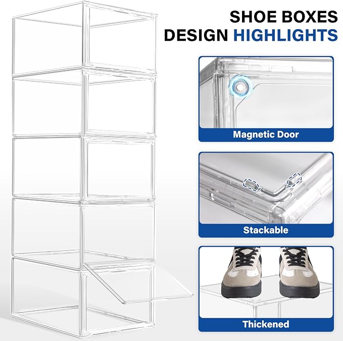 1 Pack Drop Front Shoe Boxes Acrylic Box Sneaker Case, Size 12 - Image 7