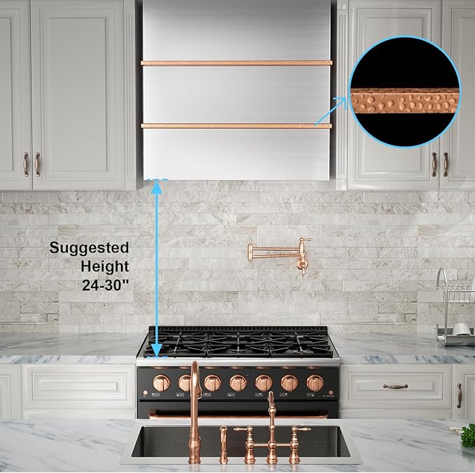 Akicon Range Hood 36 Inch, Stainless Steel Ducted Kitchen Hood with Powerful Motor, Wall Mount Modern Box, 36W X 30H X 14D Inch, AK-HS36HA-BSC (Brushed Stainless with Copper)