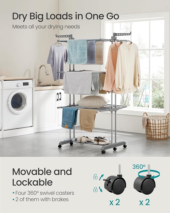 SONGMICS Clothes Drying Rack 4-Tier, Foldable Laundry Rack, Steel | Indoor - Image 7