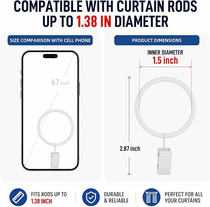 Lansian 44 Pack Curtain Rings - Image 6