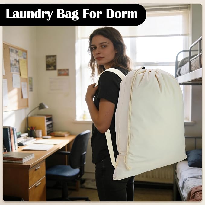 Canvas Laundry Bag with Shoulder Strap & Drawstring - Image 6