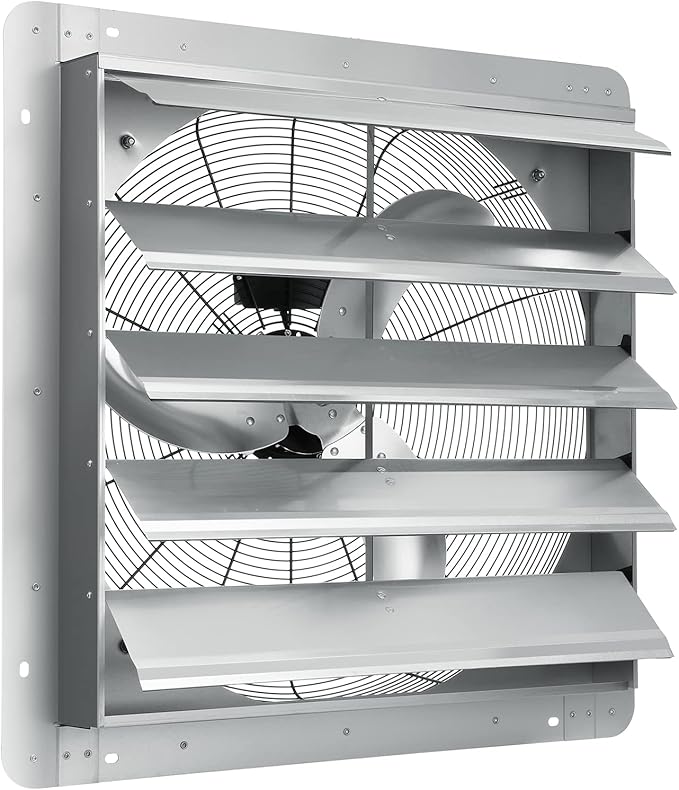 VEVOR 24'' Exhaust Fan, Wall Mounted Attic Fan with Variable Speed, 3320 CFM, Automatic Shutter, Ventilation and Cooling, Silver, Fan Only