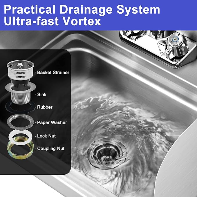 Giantex Stainless Steel Hand Sink with Faucet, Side Splash, Two Temperature Water Inlet, 17" x 15" Commercial Sink for Restaurant, Kitchen, Wall Mount