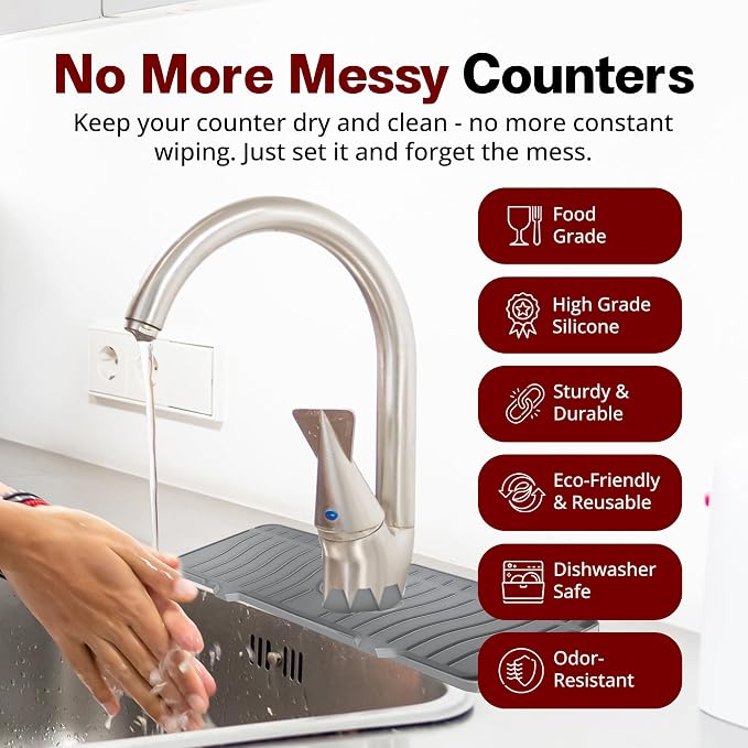 Odrago Silicone Faucet Mat, Countertop and Kitchen Sink Splash Guard, Anti-Slip - Image 9