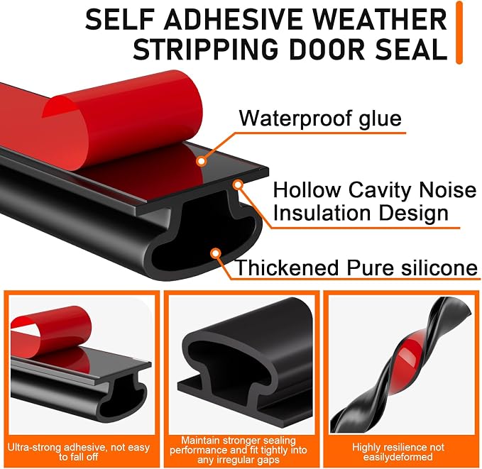 Black Rubber Weather Stripping Door Seal Strip, D Shape Door Weather Seal Strip - Image 2