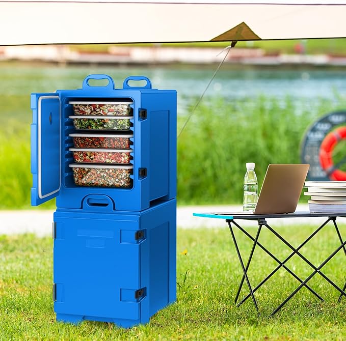 COSTWAY Catering Food Warmers, Hot Boxes Catering for 5 Full-Size Pan, 81 Quart Capacity, Stackable Design, Handles, Portable Insulated Food Carrier for Family Gathering, Canteen, Restaurant, Blue, 1