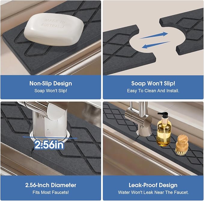 Stone Faucet Mat for Kitchen Sink, Quick-Dry Non-Slip Drying Tray, Diatomite - Image 6