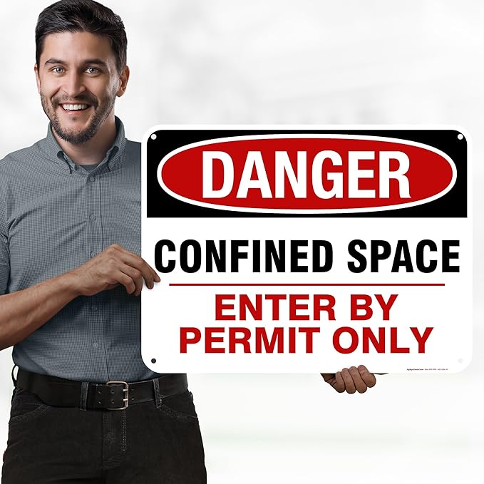 Danger Confined Space Enter By Permit Only Sign, 18x24 Inches, 55 mil thick HDPE (high density polyethylene), Made in USA by My Sign Center