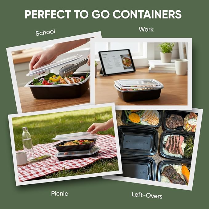 32 oz 50 Pack Meal Prep Containers BPA Free Leakproof Stackable Food Storage Containers with Lids, Microwave & Dishwasher Freezer Safe Reusable To Go Containers Bento Box Style Take Out Clear Plastic