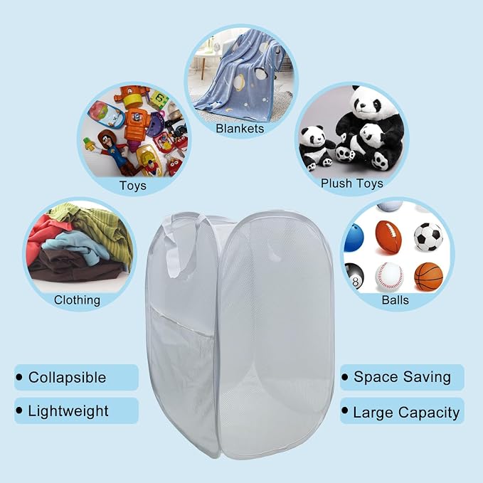 Pop Up Laundry Hamper, Reinforced Mesh Laundry Basket - Image 7