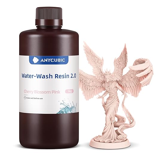 ANYCUBIC Water Washable 3D Printer Resin 2.0, 405nm High Precision 3D Resin, Low Shrinkage Photopolymer Resin for 4K/8K/12K Capable LCD DLP Resin 3D Printer (Cherry Blossom Pink, 1000g)