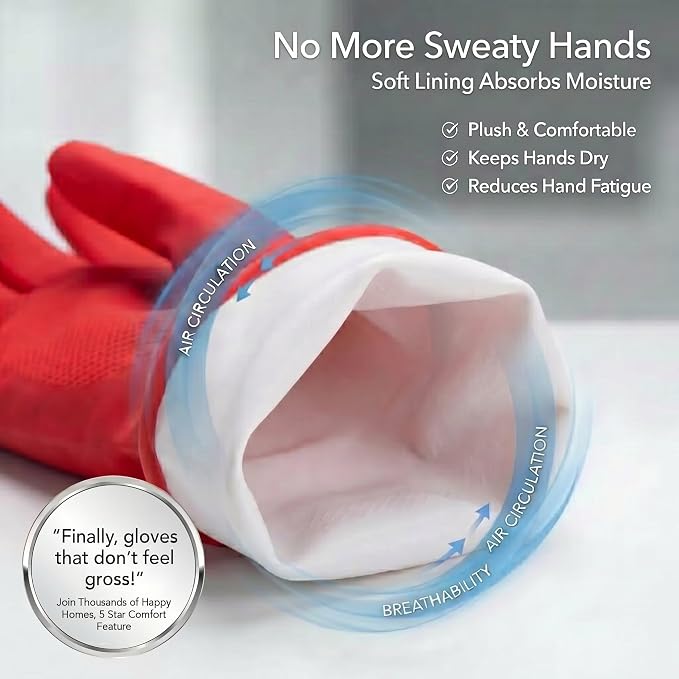 ForPro Natural Rubber Gloves, 6 Pairs Reusable Multi-Purpose Household Cleaning - Image 3