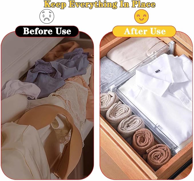 12Pcs Drawer Dividers for Clothes, 3.15" High 11.34"-19.69" clear | Adjustable - Image 2