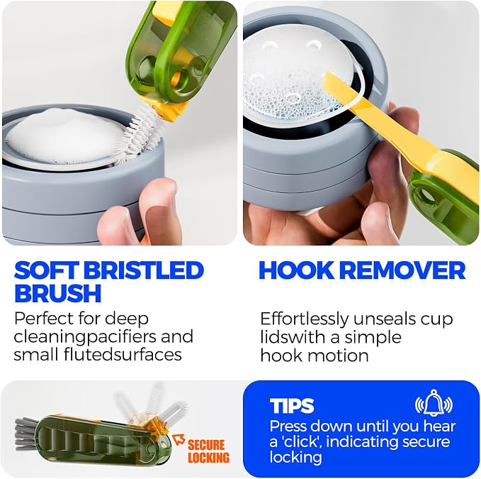 Holikme 6 Pack 4 in 1 Cup Lid Cleaning Brush 3 Straws Bottle Brush, Olive | 4 - Image 4
