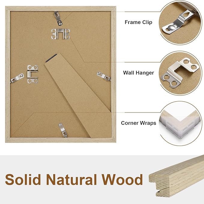 Vittanly 8x10 Picture Frame, Solid Wood Frame with Plexiglass, Includes 5x7 Mat, Wall Hanging or Tabletop for Home Decor, Light OAK, 1 Pack