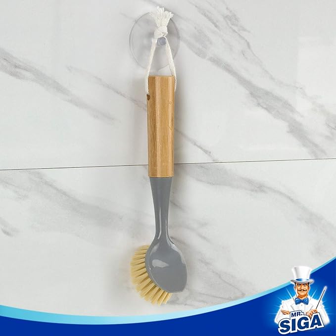 MR.SIGA Dish Brush with Bamboo Handle Built-in Scraper, kitchen sinks cleaning - Image 6