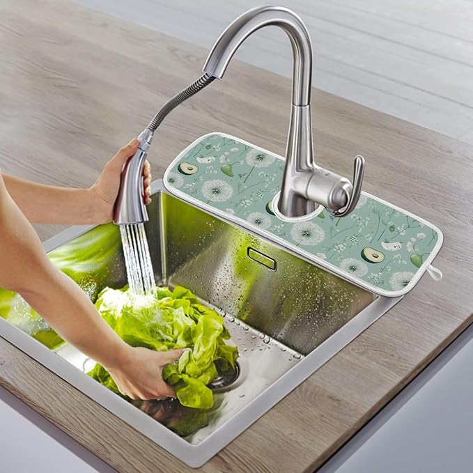 Sage Green Dandelion Mint Green Floral Avocado Sink Mat - Image 9