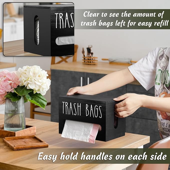 DRASTAR Trash Bag Dispenser, Large Wooden Trash Bag Holder Wall Mount, Under - Image 5