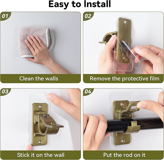 4 Pack Adhesive Curtain Rod Holders No Drilling | Renter Friendly Curtain Rod - Image 6