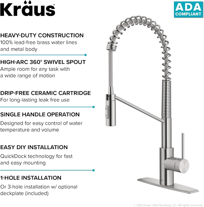 KRAUS Oletto Commercial Style Single Handle Pull Down Kitchen Faucet - Image 12