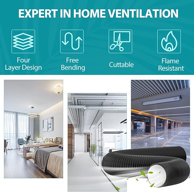 HG Power 5 Inch Air Ducting, 16 Feet Flexible Aluminum Dryer Vent Hose, Three Layer Protection Dryer Hose with 2 Clamps for HVAC Ventilation Heating Cooling Exhaust