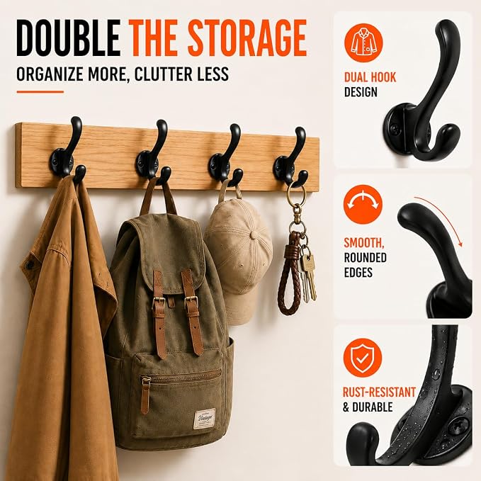 6 Pack Coat Hooks Wall Mount, Heavy Duty Wall Hooks - Image 6