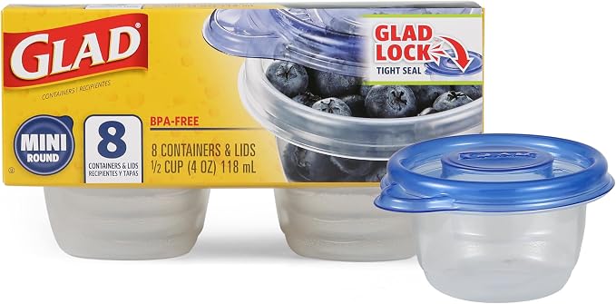 Glad GladWare Mini Round Food Storage Containers, 4 Oz, lock-tight seal by GladTrashFoodStorage