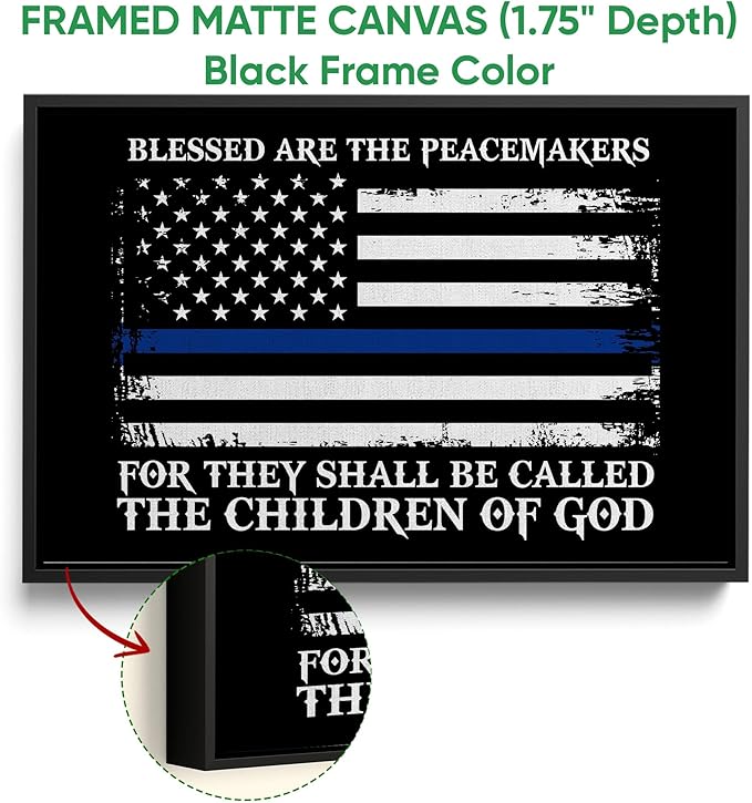 Police Poster & Framed Canvas, Blessed Are The Peacemakers Home Office Decor, Bedroom Living Room Aesthetic Wall Art Gift For Police Officer, Policeman, Husband, Men