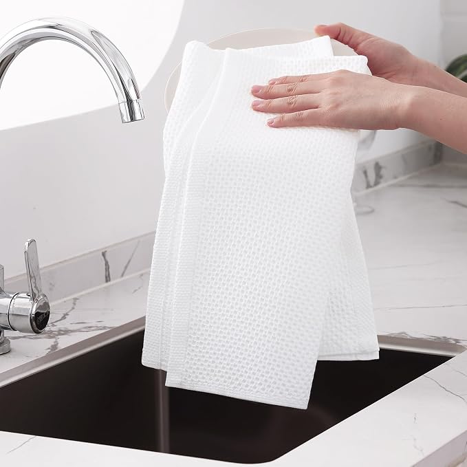 Homaxy 100% Cotton Oversized Waffle Weave Kitchen Towels 8-Pack, Ultra Soft - Image 4