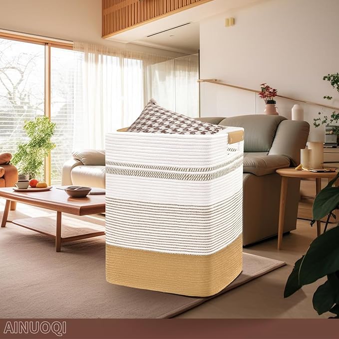 Large Laundry Hamper Basket, 85L Cotton Rope Woven Storage Bin - Image 4
