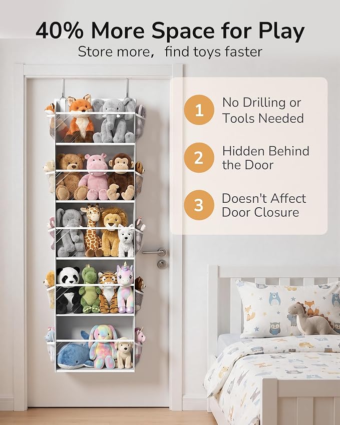 ULG Stuffed Animal Organizer Over the Door, Large Hanging Plush Toy Storage - Image 5