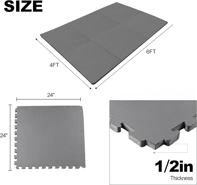 Elevon Puzzle Exercise Gym Flooring Mat, EVA Interlocking Foam Tiles Workout Mat for Home Gym, Fitness Equipment, MMA, Gymnastics, Shock-Absorbing Exercise Mat, Multi-Color