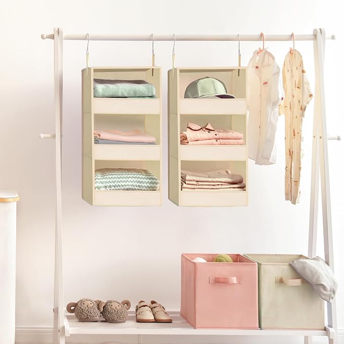 GRANNY SAYS 3-Shelf Hanging Closet Organizer, Foldable Storage, Khaki | 33 lb - Image 2