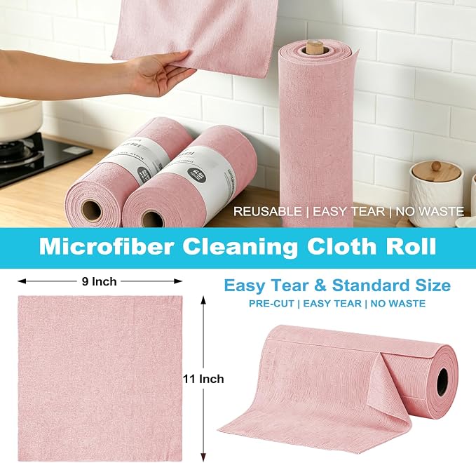 Puomue 55 Pack Microfiber Cleaning Cloth Roll, Tear Away Reusable Paper Towels - Image 2