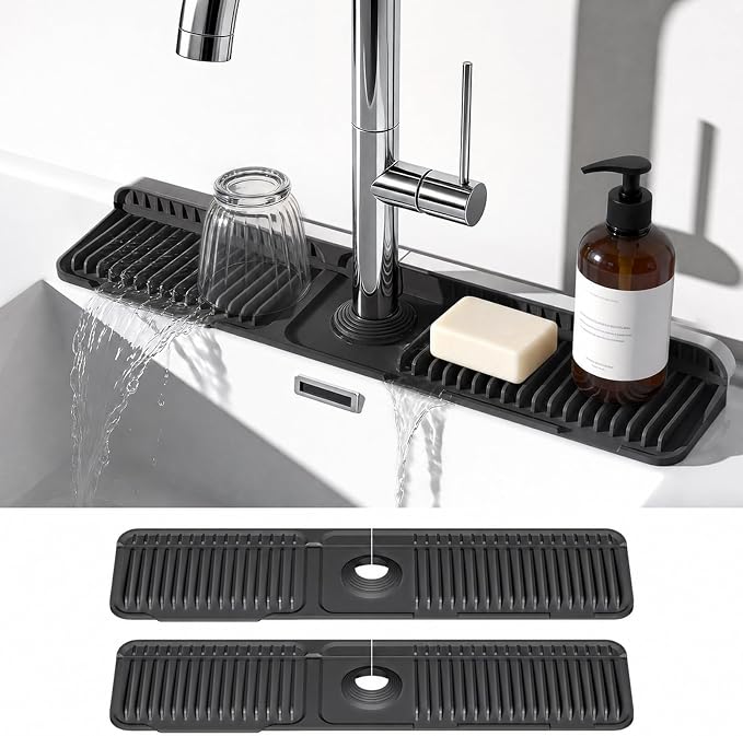 2PCS 24 Inch Faucet Mat for Kitchen Sink, Silicone Splash Guard for Kitchen by Prolixity