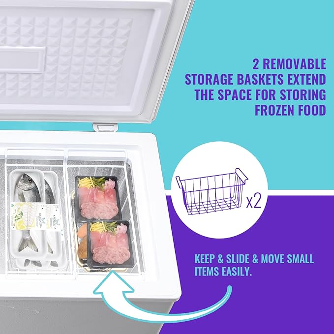 Chest Freezer, Small Deep 4.0 Cubic Feet White Freezing Machine, Compact Top Open Door with Electronic Panel, Temp Range -12 ℉ to 50 ℉, Two Storage Wire Baskets, Manual Defrost