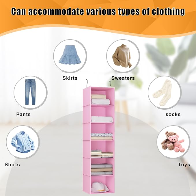 Hanging Closet Organizer 6-Shelf, Oxford Fabric Wardrobe Storage, shoes & - Image 8