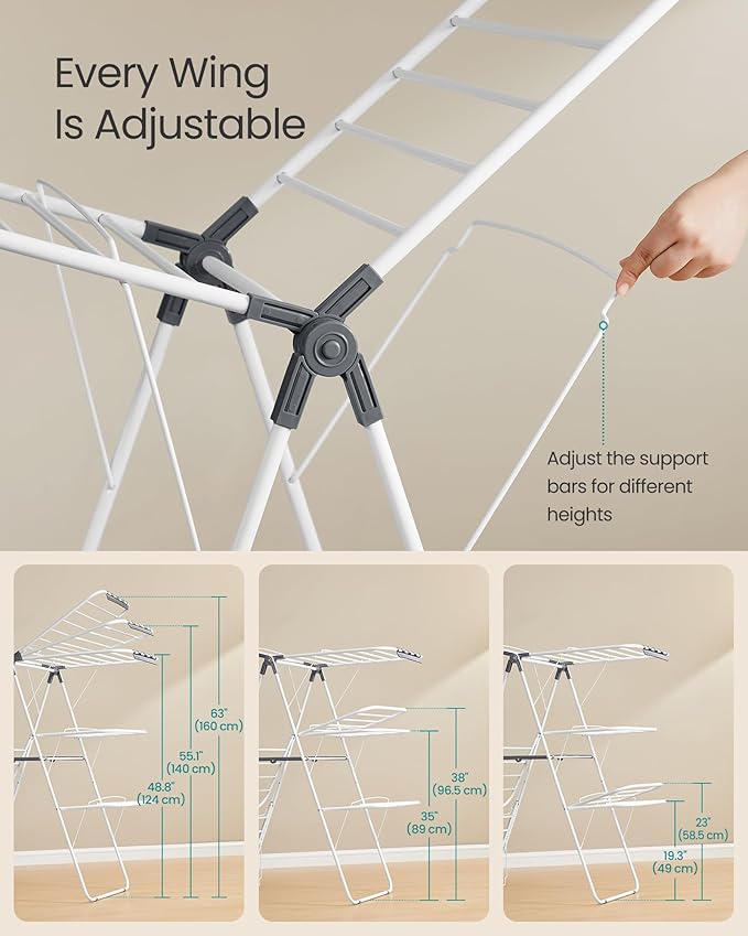 SONGMICS Clothes Drying Rack, Foldable 3-Level Laundry Rack, Free-Standing - Image 4