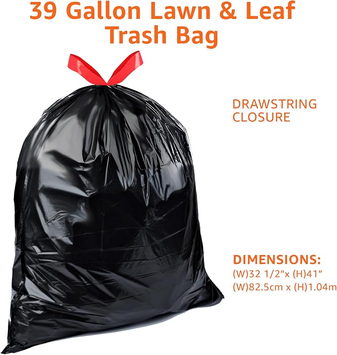 Amazon Basics Lawn & Leaf Drawstring Trash Bags, 39 Gallon - Image 3