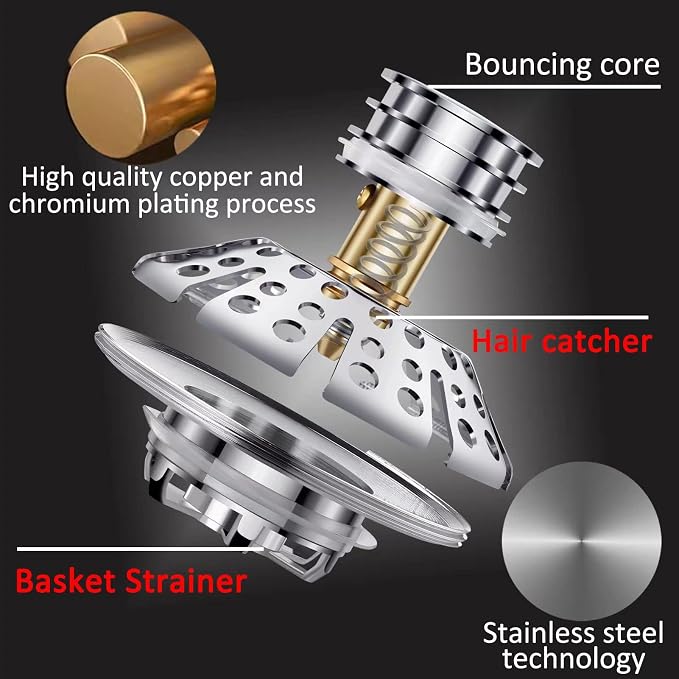 AzWzz Universal Tub Stopper Bathtub Drain Plug, Pop Up Tub Drain Hair Catcher - Image 6