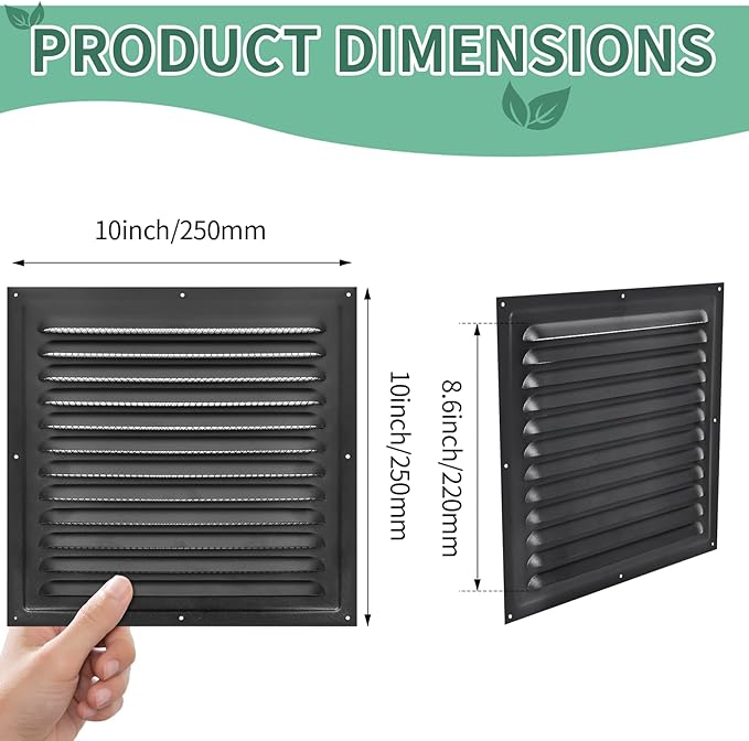 Gable Vents (10" x 10" 2Pcs) Aluminum Walls, Lofts, Garages More, More with Screens, Metal Shed Vents, Outdoor Houses, Loft Ceiling Reinforcement, Square Vents, Blinds, Exterior Grille(Black)