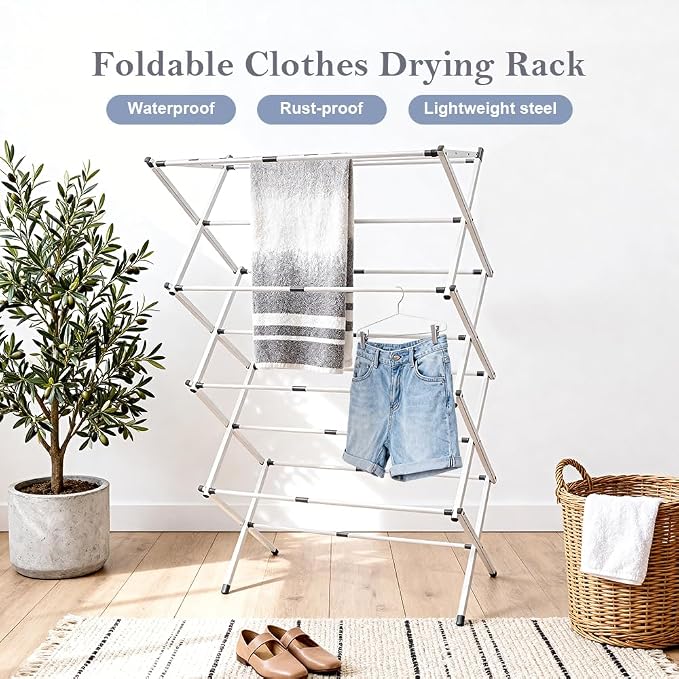 4-Tier Foldable Clothes Drying Rack 15" D x 29" W x 52" H - Image 3