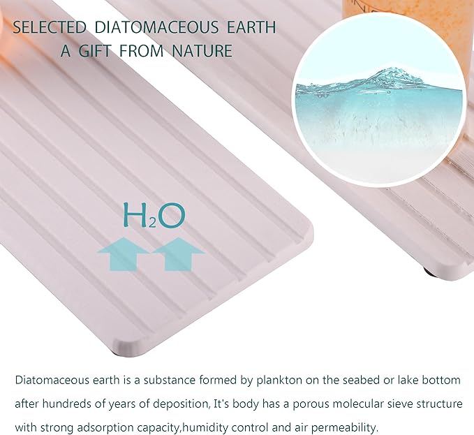2 PCS Water Absorbent diatomite Coasters, 10.2" x 4" Water Absorbing Stone Tray for Sink, Stone Drying mat for Kitchen Counter, Stone soap Tray Used for Hand Soaps & toiletries & Plants