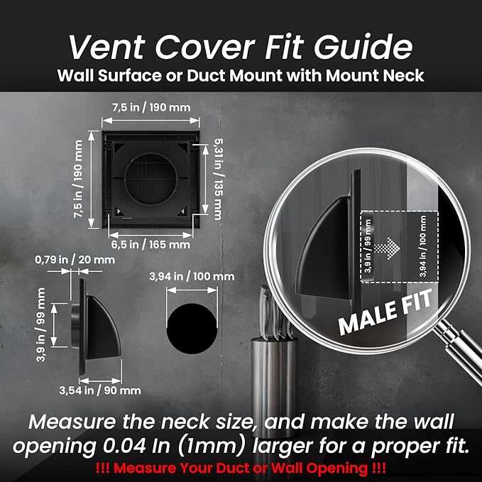 Repa Market 4 Inch Dryer Vent Cover Outside with Backdraft Damper - Black ABS Plastic Exhaust Vent Hood - Wall Vent Cover - Outside Dryer Vent Cover for Dryer Vent Hose, Bathroom Vent Cover, AC Vent