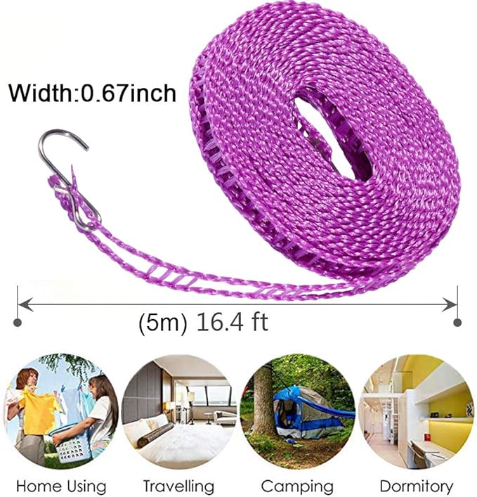 Foshine 2 Pack Clotheslines 1.64ft Length Camping Drying Rope Portable - Image 2