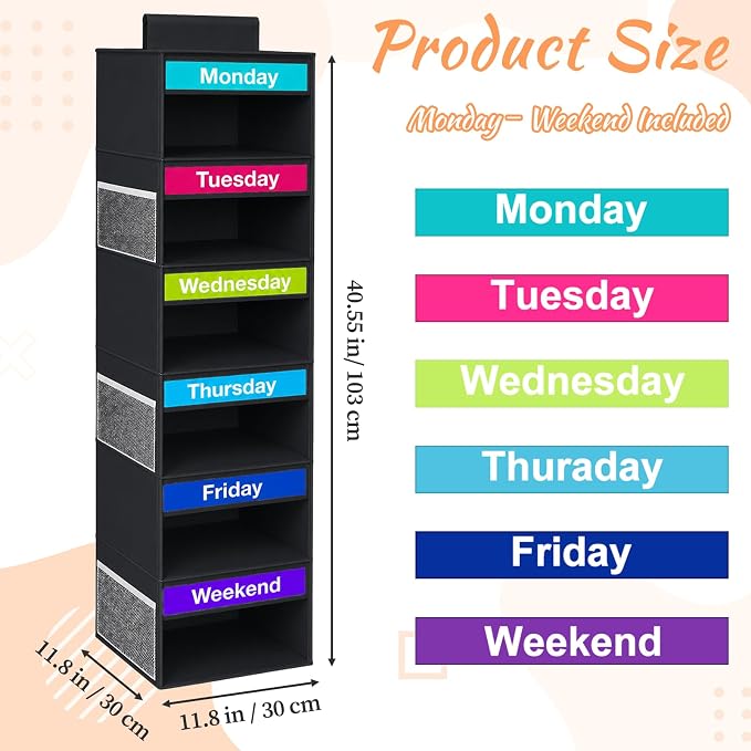 Weekly Clothes Organizer for Closet, 6-Shelf Hanging Closet Organizer - Image 3